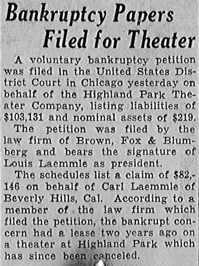 HIGHLAND PARK Theatre; Highland Park, Illinois.