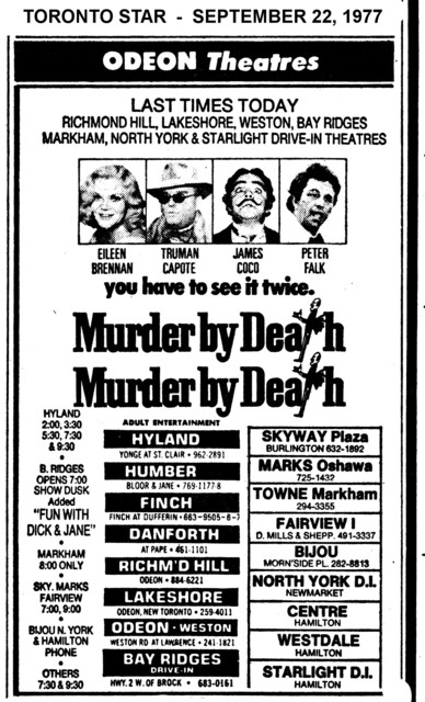 AD FOR "MURDER BY DEATH" TOWNE (MARKHAM) & OTHER THEATRES