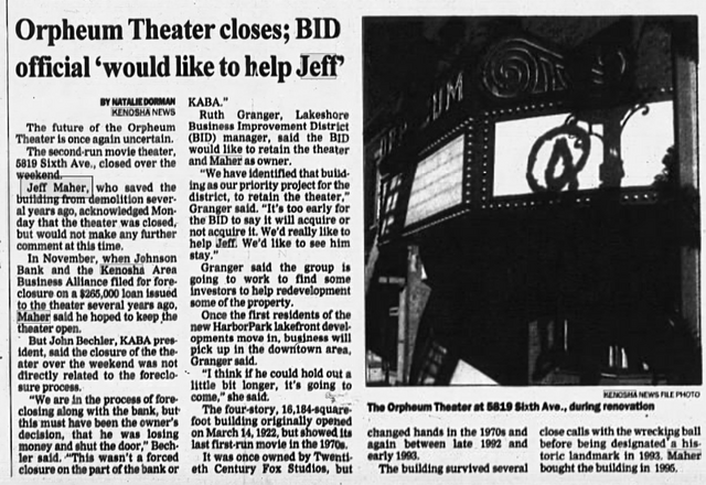 ORPHEUM Theatre; Kenosha, Wisconsin.