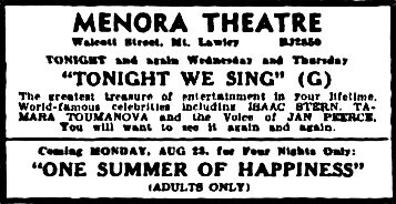 Menora Theatre and Picture Gardens 362 Walcott Street, Menora, WA  - 1954