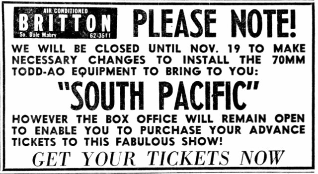 Installation of Todd-AO for South Pacific at the Britton Theater Tampa