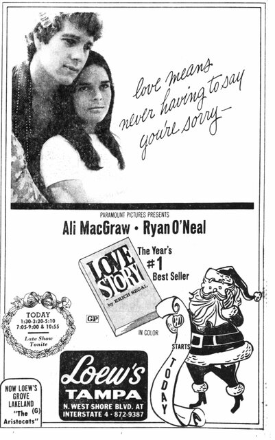 Love Story Opens at Loew's Tampa