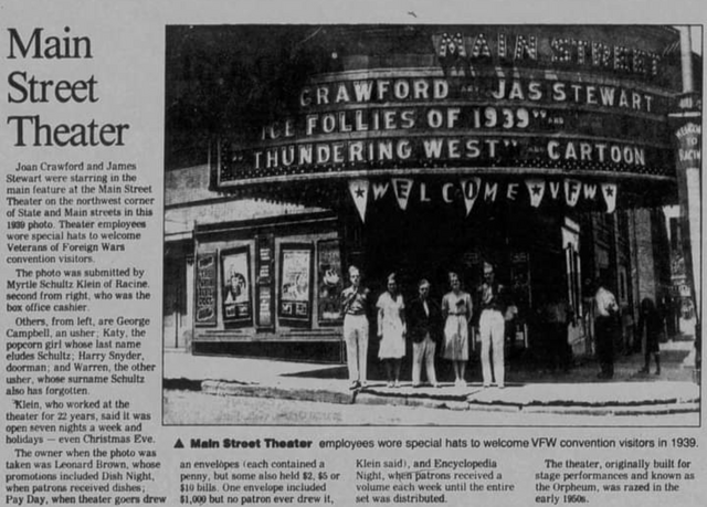 RKO MAINSTREET Theatre; Racine, Wisconsin.