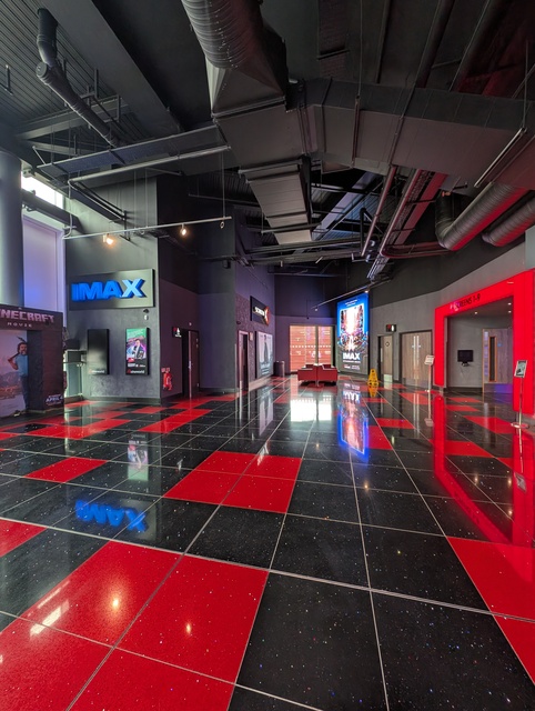 Foyer IMAX and ScreenX signage and entrance to screens