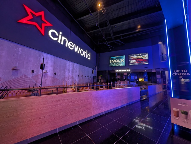 Lower foyer advertising and Starbucks