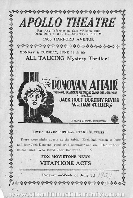 Apollo Theatre program for the week of June 3, 1929