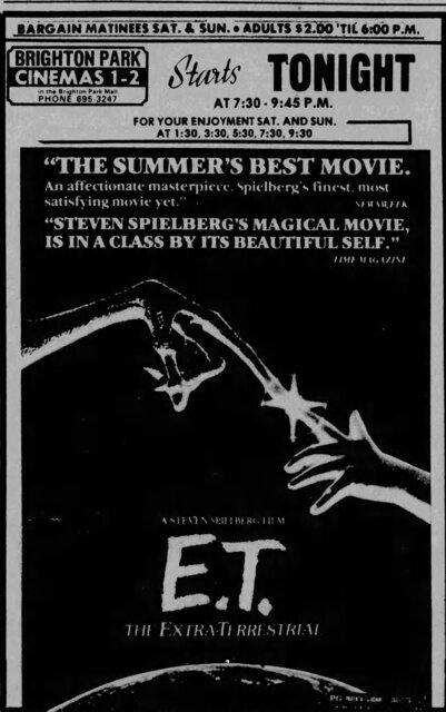 E.T. The Extra-Terrestrial Newspaper Ad Opening Night 6/25/1982
