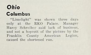 February 1953 News: Lights Out for "Limelight"