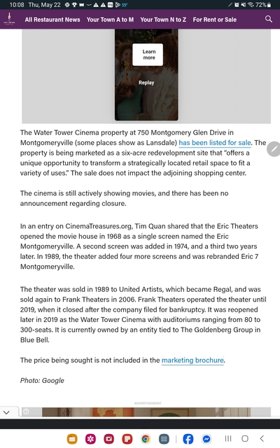 Water Tower Cinema property in Montgomeryville listed for sale as redevelopment opportunity