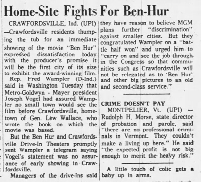 Crawfordsville's Fight to Show Ben Hur 