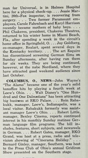 Cincinnati and Columbus, Ohio April 1961 News
