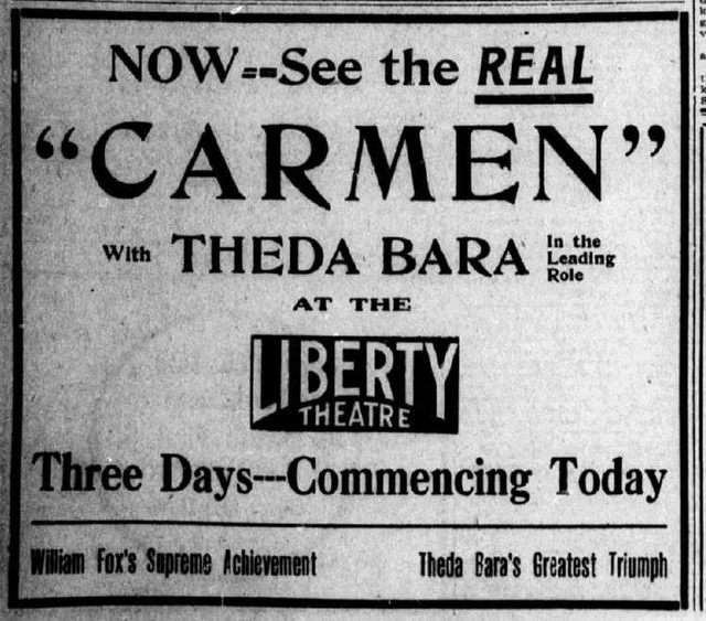 1914 advert for Theda Bara in Carmen
