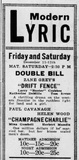 ["New Lyric Theater display ad, Edgar, NE 1936"]