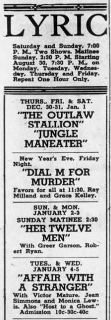 Lyric Theater display ad, Edgar, Nebraska, 1954