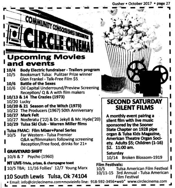 Oct 2017 Circle Cinema newspaper ad calendar of events