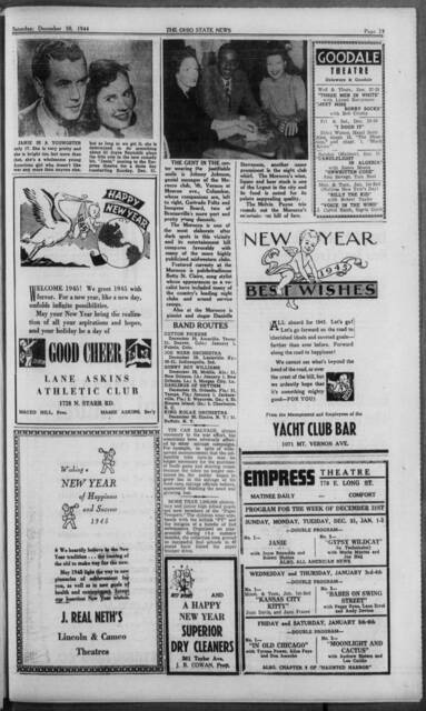 Movie Theatre Ads on December 30, 1944