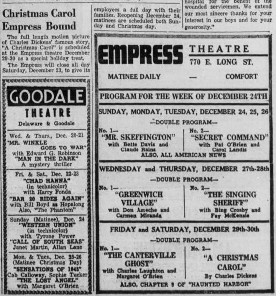 Movie Theatre Ads on December 23, 1944