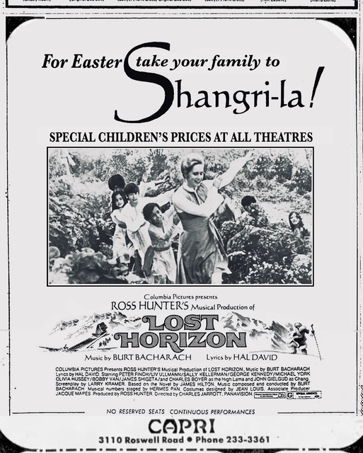 Ross Hunter's LOST HORIZON at Easter at the Capri Theatre in Atlanta, GA