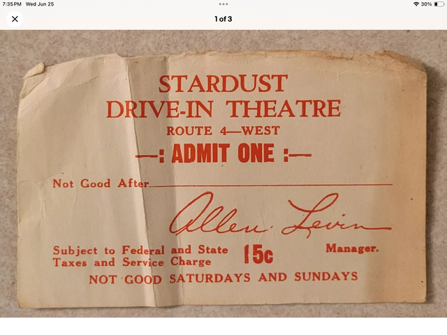 Stardust Drive-In Pass ticket stub