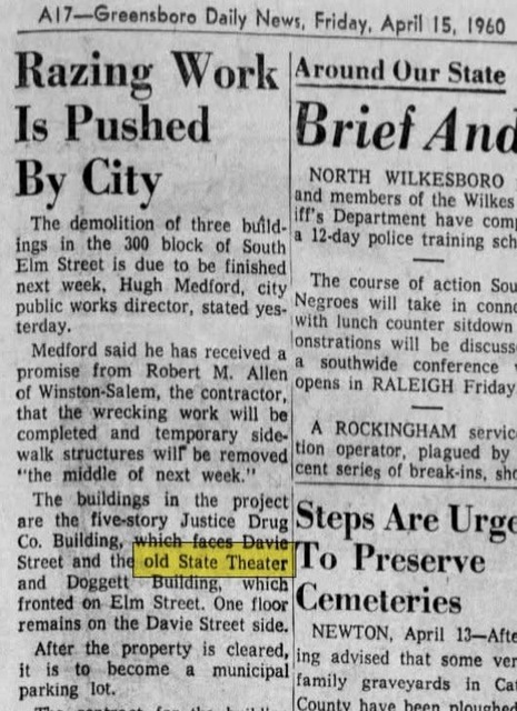 State Theater Demolished 1960 for Parking Lot