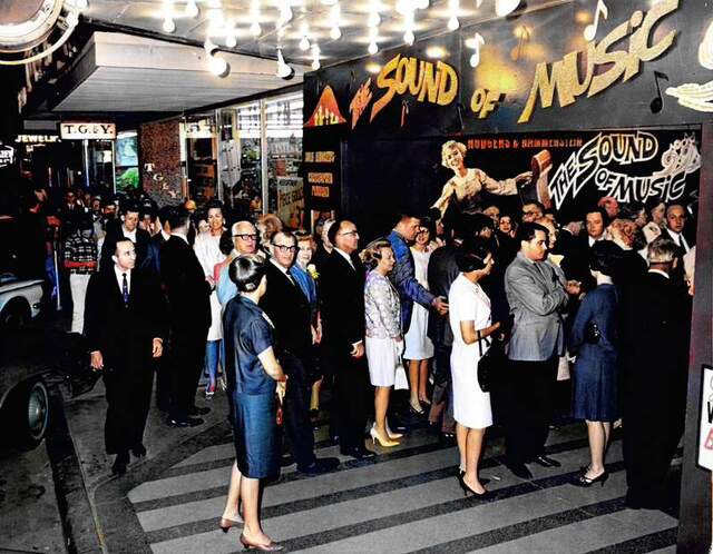A big crowd for the Sound of Music at the Tower Theatre on NW 23rd. Plush rocking chair seats. Free Coffee. Reserved seats. Wall-to-wall carpeting. I'm sorry, we do not serve popcorn. Sept, 1966.