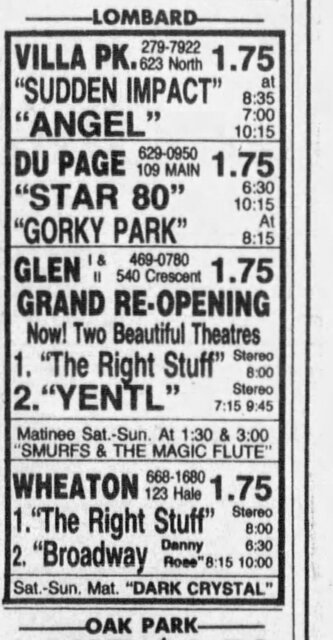 March 23, 1984 grand reopening as a twin