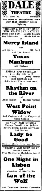 January 1, 1942 print ad credit The Pointer newspaper. Which was a Thursday.
