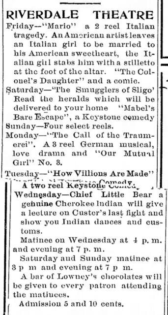 April 24, 1914 print ad credit The Pointer newspaper.