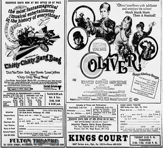 OLIVER! 1968 roadshow engagement at the KINGS COURT in Pittsburgh, Pa