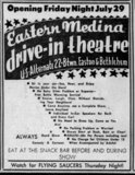Eastern Medina Drive In Theatre opening ad. Later renamed Starlite