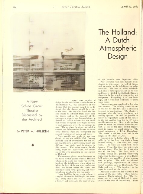 Peter M. Hulsken, Theater Architect (1931)