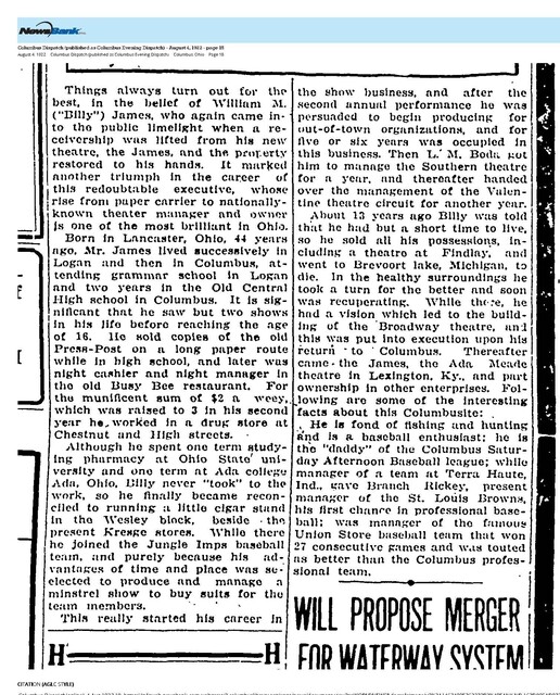 Theater Showman and More: William "Billy" James (1922)
