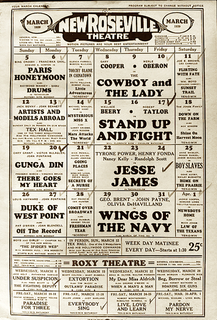 Roseville Theatre Calendar 1939