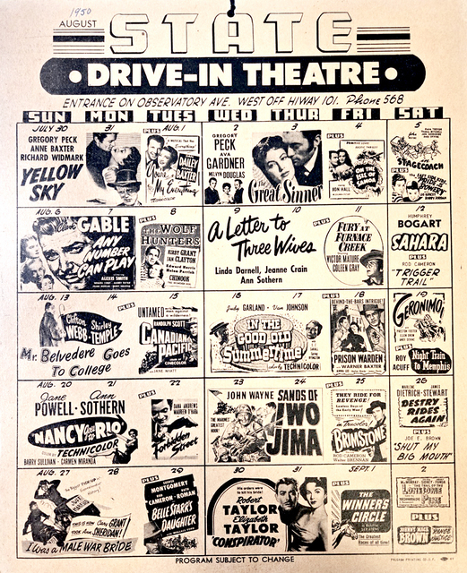 State Drive-In Calendar 1950
