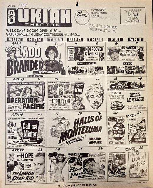 Ukiah Theatre Calendar 1951