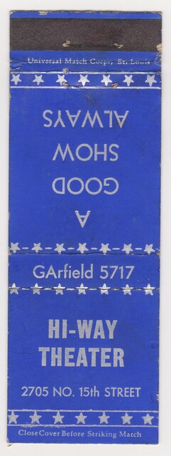 Hi-Way Theatre Matchbook Cover Advertising St. Louis, MO