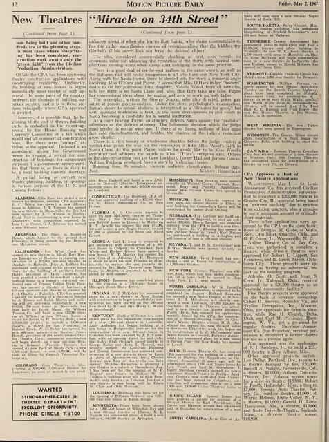 Post World War II Federal Policy on Theater Construction (1947) 1 of 2