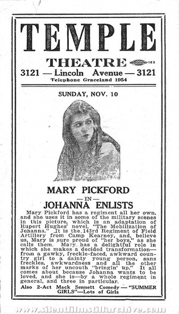 Temple Theater program for the week of November 4, 1918