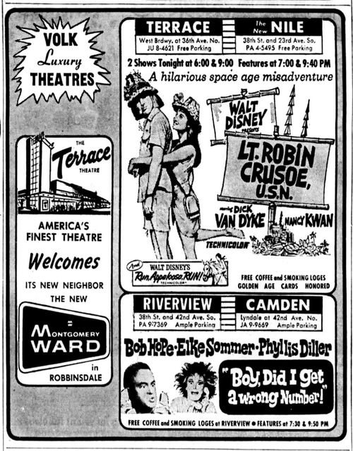 1966 print ad credit Robbinsdale Historical Society. Advertised as "The New Nile".