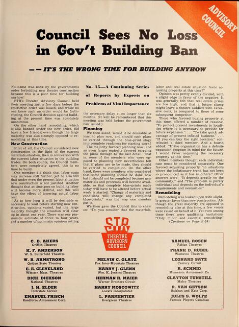 Post World War II Federal Policy on Theater Construction (1946) page 1