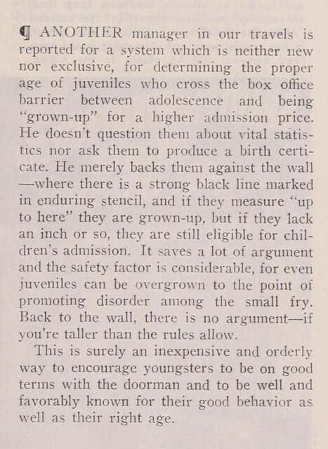The Admission Price Issue for Those Entering the Teenage Years (1956)
