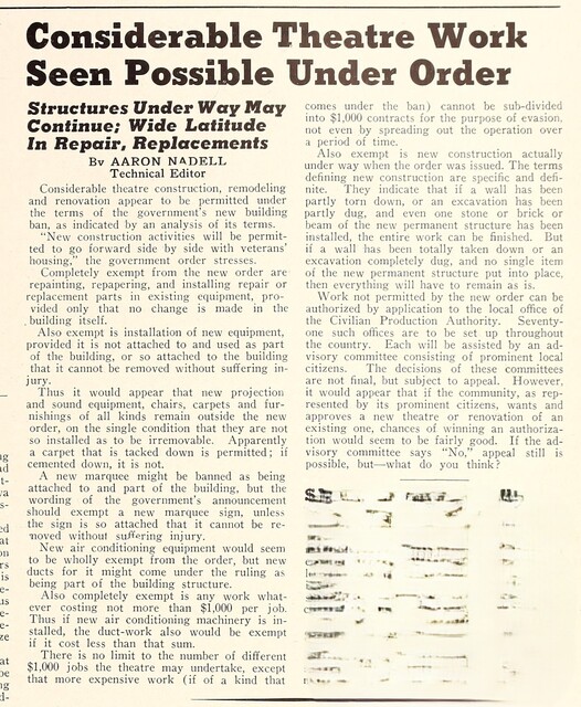Post World War II Federal Policy on Theater Construction (1946)