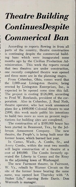 Post World War II Federal Policy on Theater Construction (1946)