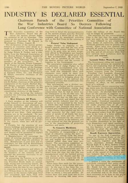 Federal Policy on the Motion Picture Industry During World War I (1918)