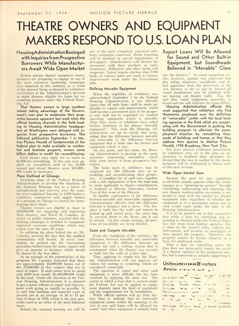 The Great Depression Years: Federal Assistance (1934)