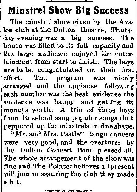 1915 Minstrel Show review courtesy Ross Maselli.