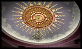 ["Brook Theatre ceiling dome and central chandelier."]