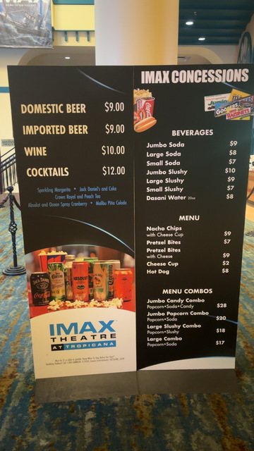 Tropicana IMAX Theatre Menu