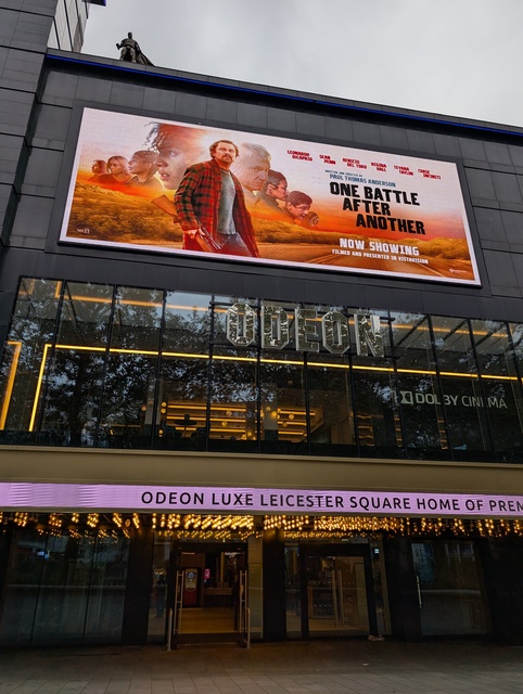 Exterior with poster for Vistavision release of One Battle After Another