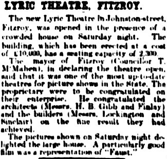 Lyric Theatre 247 Johnston Street, Melbourne, VIC - 1911